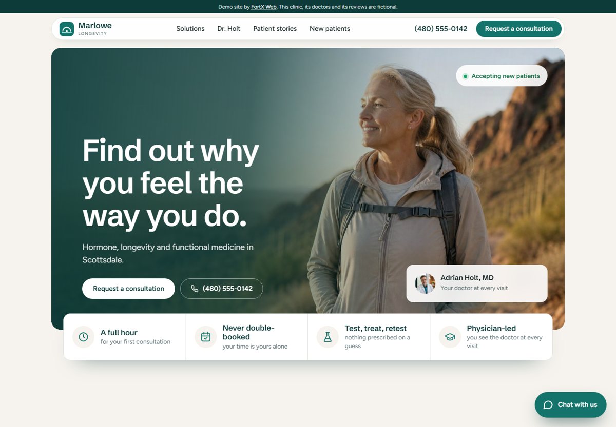 Home page of the Marlowe Longevity demo site