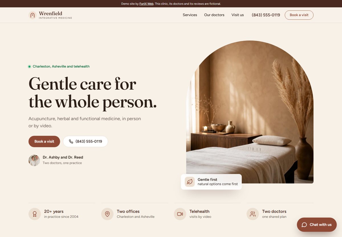 Home page of the Wrenfield Integrative demo site